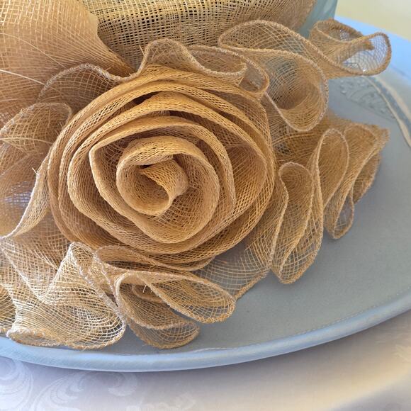 NWT Aussie Austine baby blue hat with burlap rose and accents - Picture 2 of 6